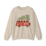 Groovy Christmas Van Crewneck Sweatshirt - Fun Holiday Road Trip Christmas Sweater - Merry Vibes