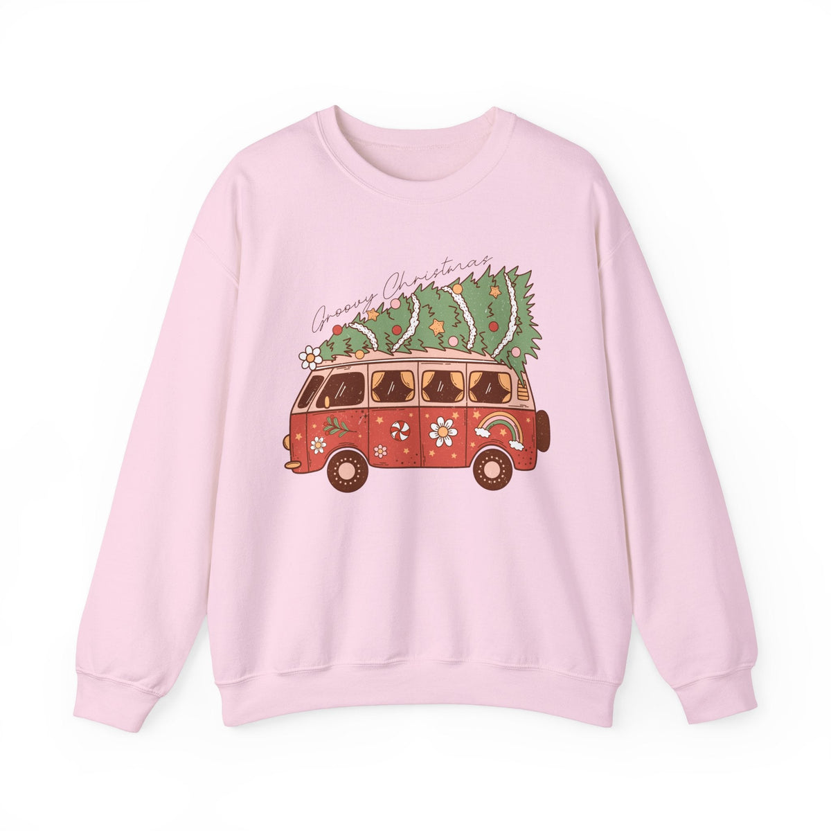 Groovy Christmas Van Crewneck Sweatshirt - Fun Holiday Road Trip Christmas Sweater - Merry Vibes