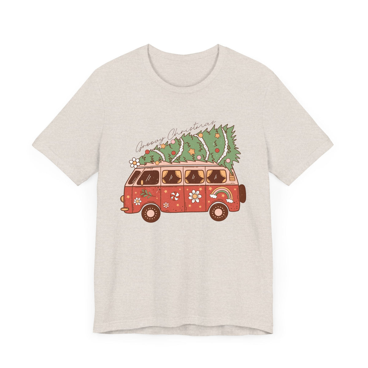 Groovy Christmas Van T-Shirt - Fun Holiday Road Trip Graphic Shirt - Merry Vibes