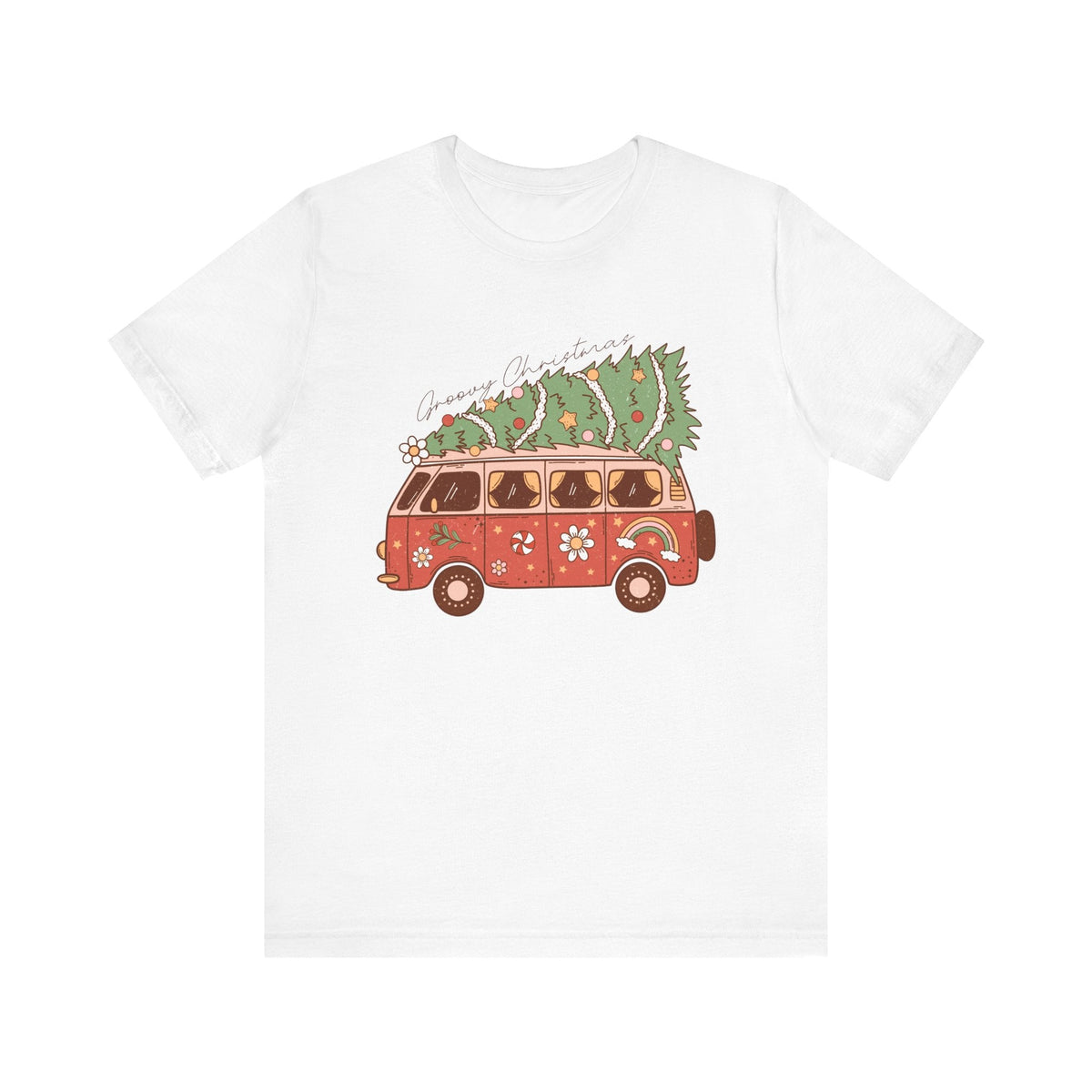 Groovy Christmas Van T-Shirt - Fun Holiday Road Trip Graphic Shirt - Merry Vibes