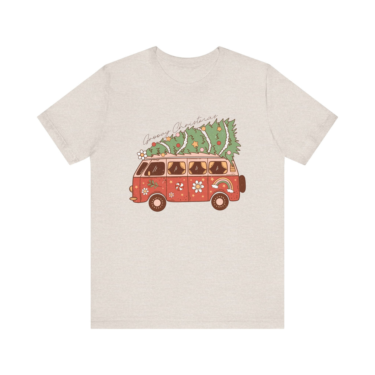 Groovy Christmas Van T-Shirt - Fun Holiday Road Trip Graphic Shirt - Merry Vibes