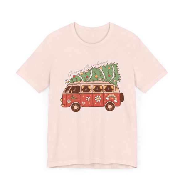 Groovy Christmas Van T-Shirt - Fun Holiday Road Trip Graphic Shirt - Merry Vibes