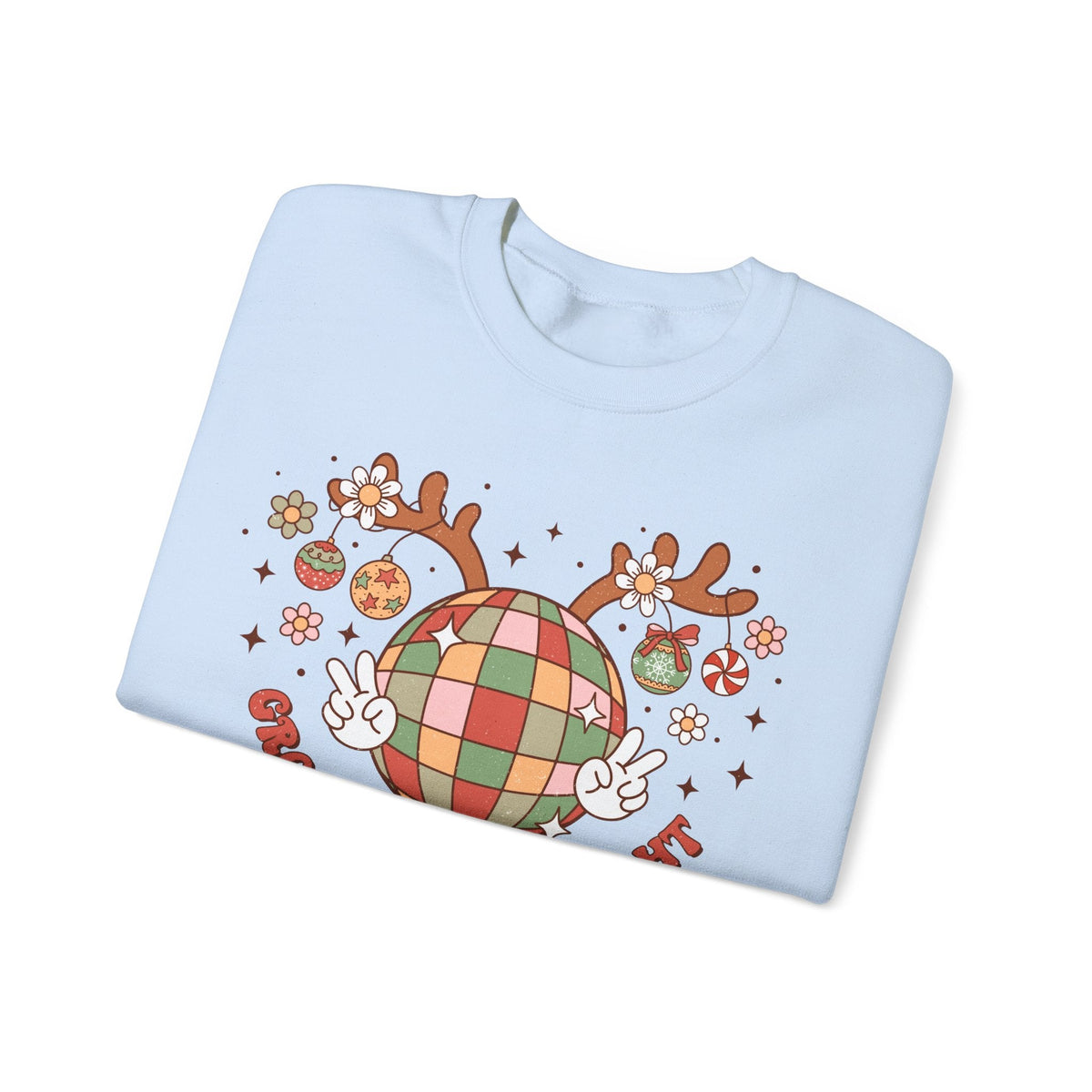 Groovy and Bright Crewneck Sweatshirt - Festive Disco Reindeer Christmas Sweater - Christmas Fun