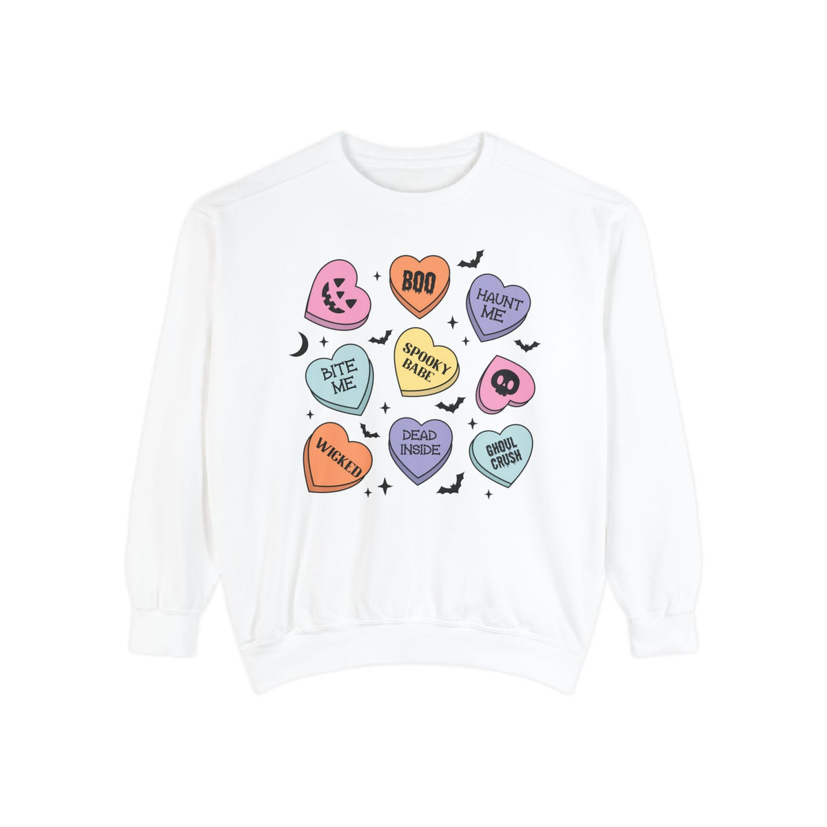 Halloween Candy Hearts - Spooky Babe, Ghoul Crush, Bite Me Halloween Sweater