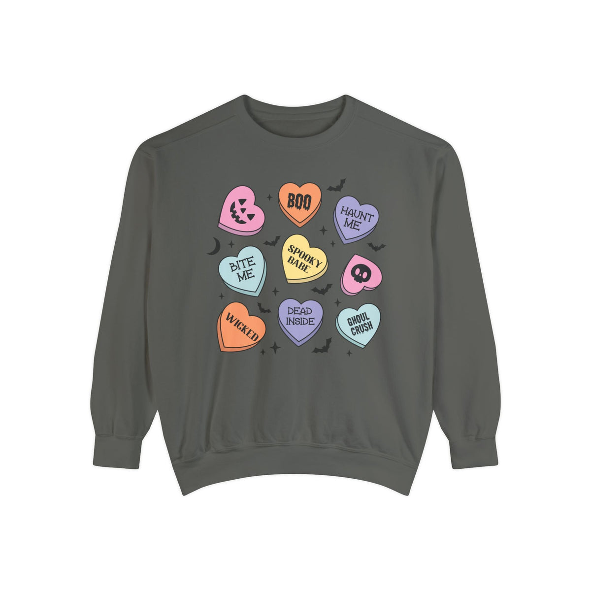 Halloween Candy Hearts - Spooky Babe, Ghoul Crush, Bite Me Halloween Sweater