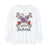 Happy Halloween - Crossbones Floral Pumpkin Halloween Long Sleeve T-Shirt