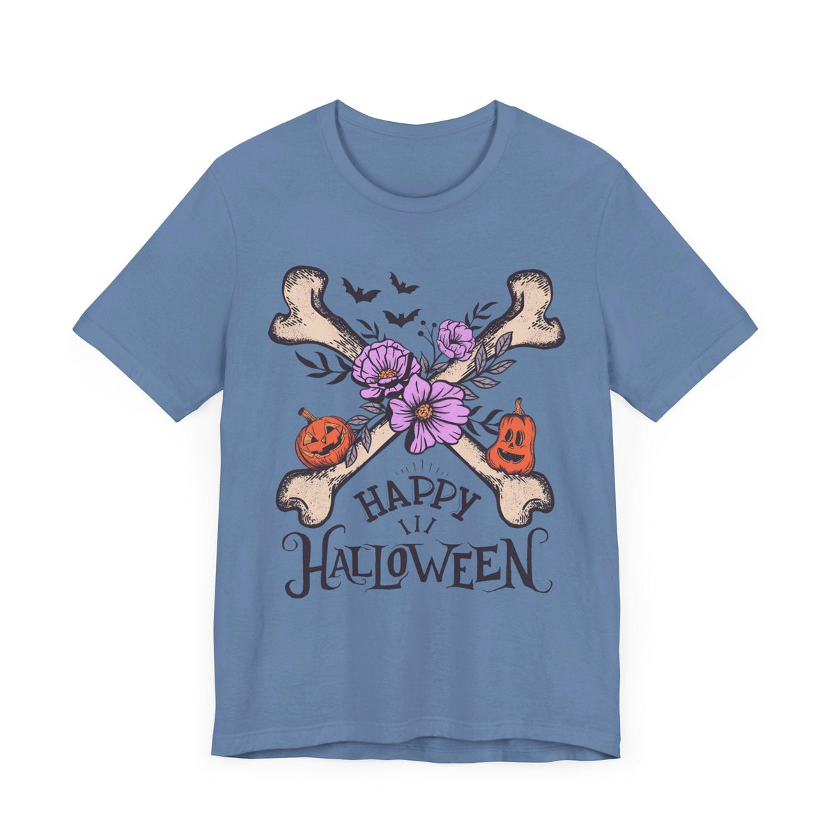 Happy Halloween - Crossbones Floral Pumpkin Halloween Shirt