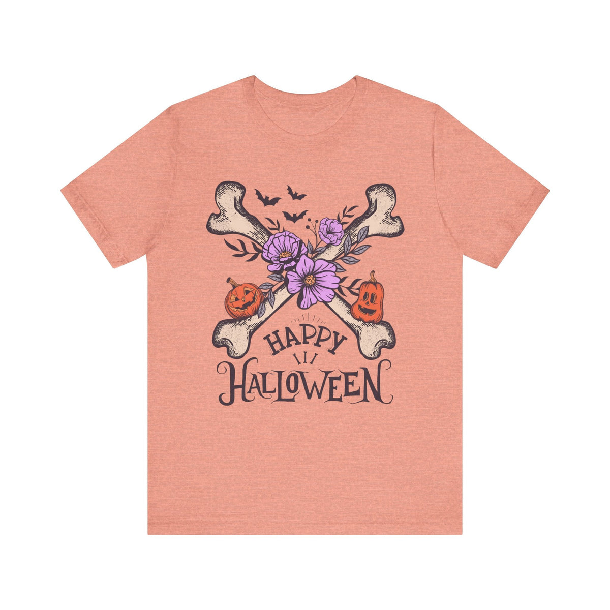 Happy Halloween - Crossbones Floral Pumpkin Halloween Shirt