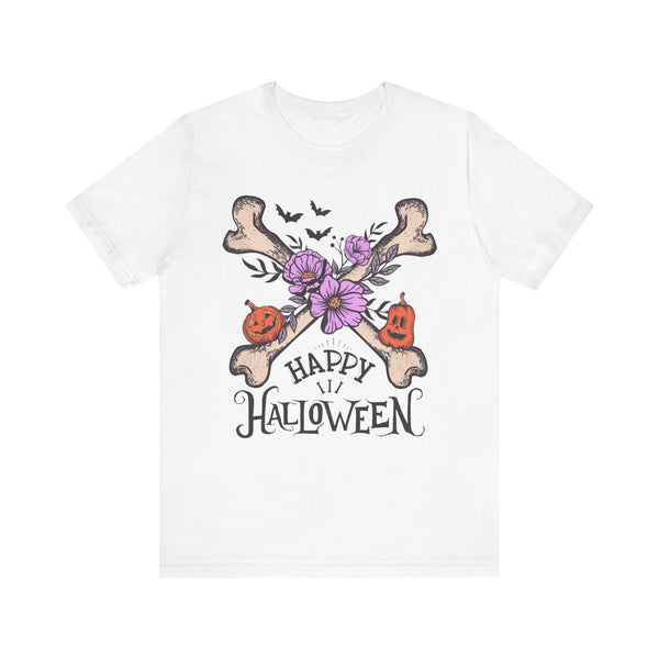 Happy Halloween - Crossbones Floral Pumpkin Halloween Shirt