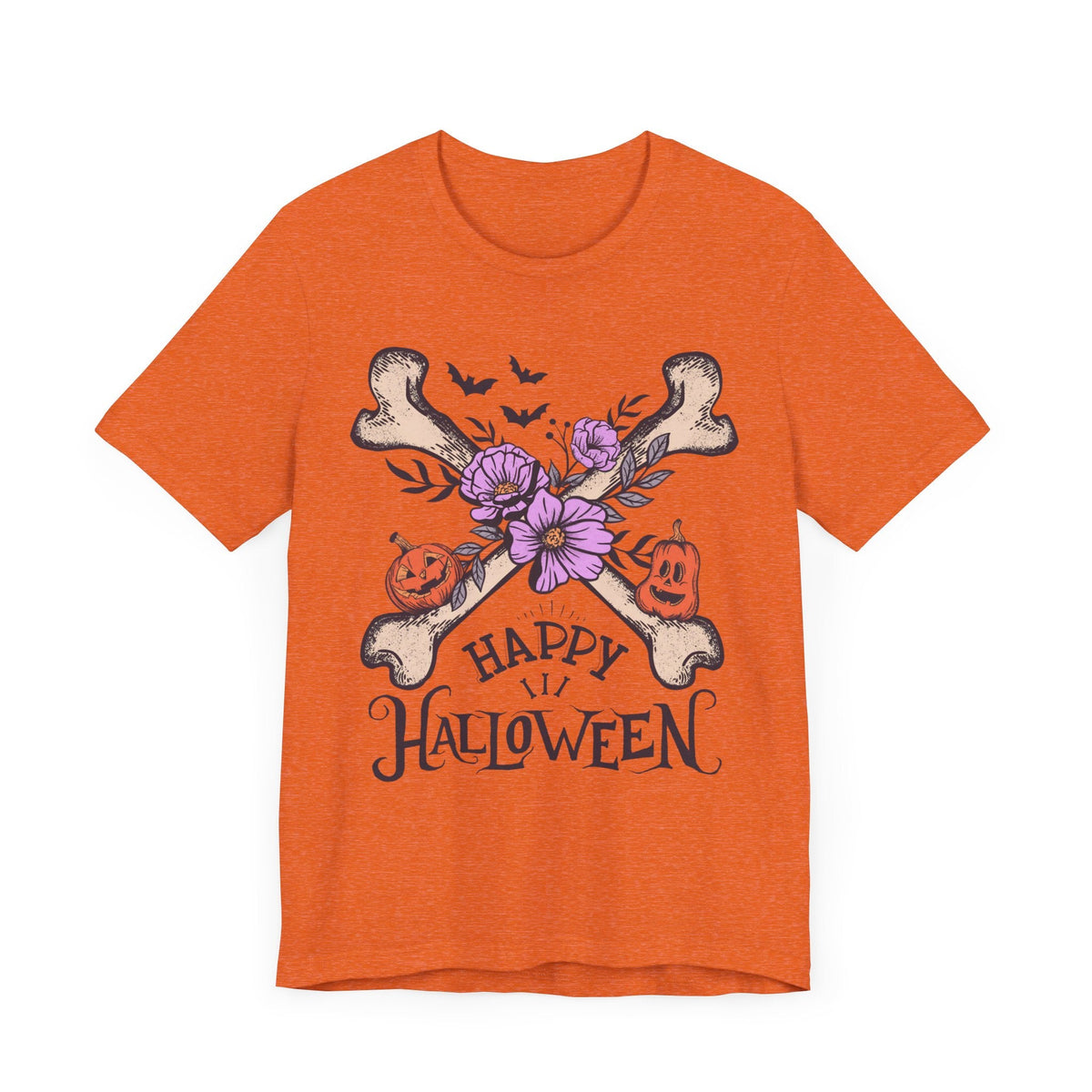 Happy Halloween - Crossbones Floral Pumpkin Halloween Shirt