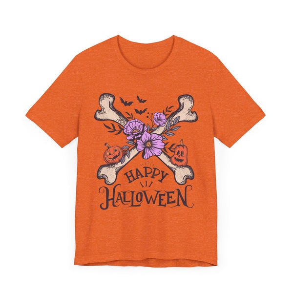 Happy Halloween - Crossbones Floral Pumpkin Halloween Shirt