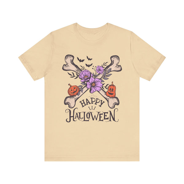 Happy Halloween - Crossbones Floral Pumpkin Halloween Shirt