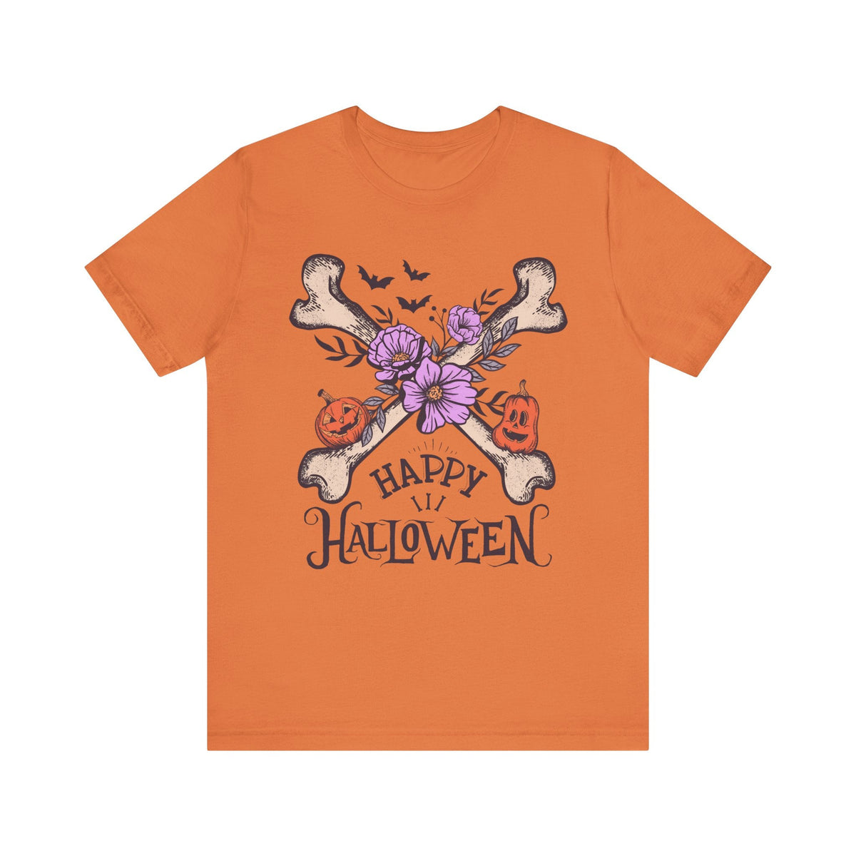 Happy Halloween - Crossbones Floral Pumpkin Halloween Shirt