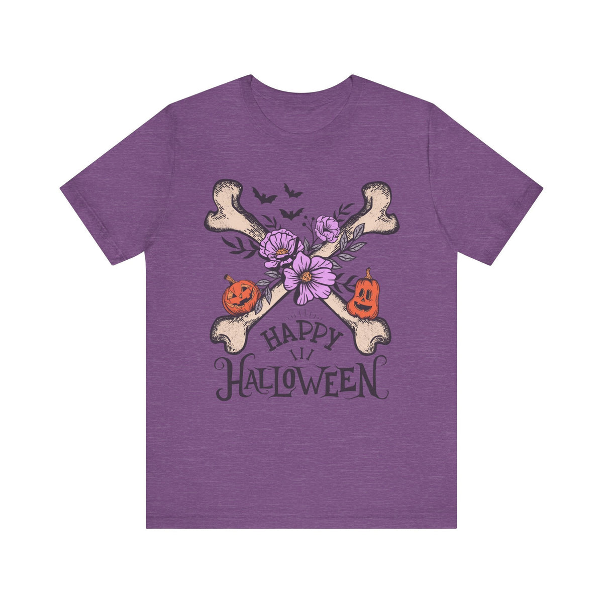 Happy Halloween - Crossbones Floral Pumpkin Halloween Shirt