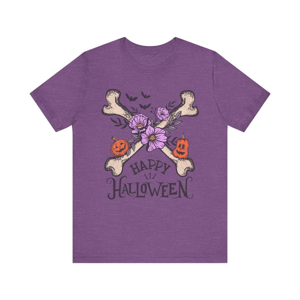 Happy Halloween - Crossbones Floral Pumpkin Halloween Shirt