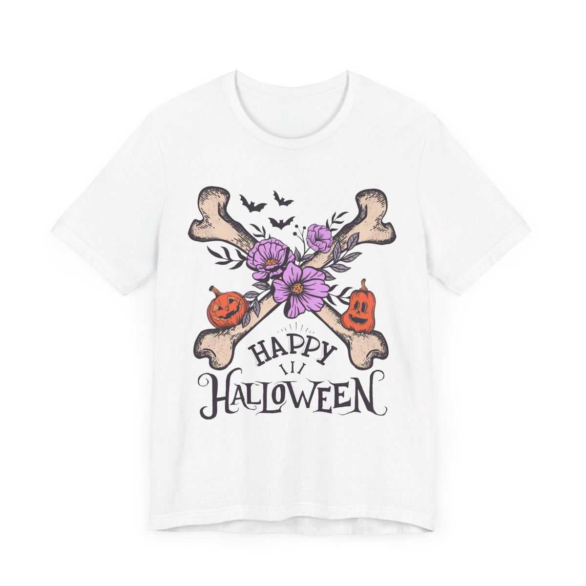 Happy Halloween - Crossbones Floral Pumpkin Halloween Shirt