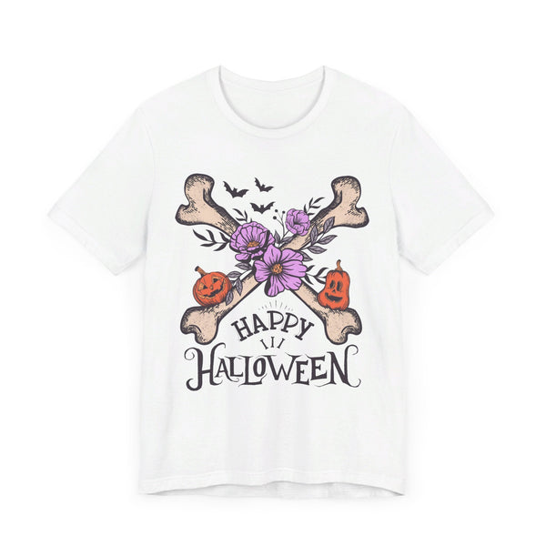 Happy Halloween - Crossbones Floral Pumpkin Halloween Shirt