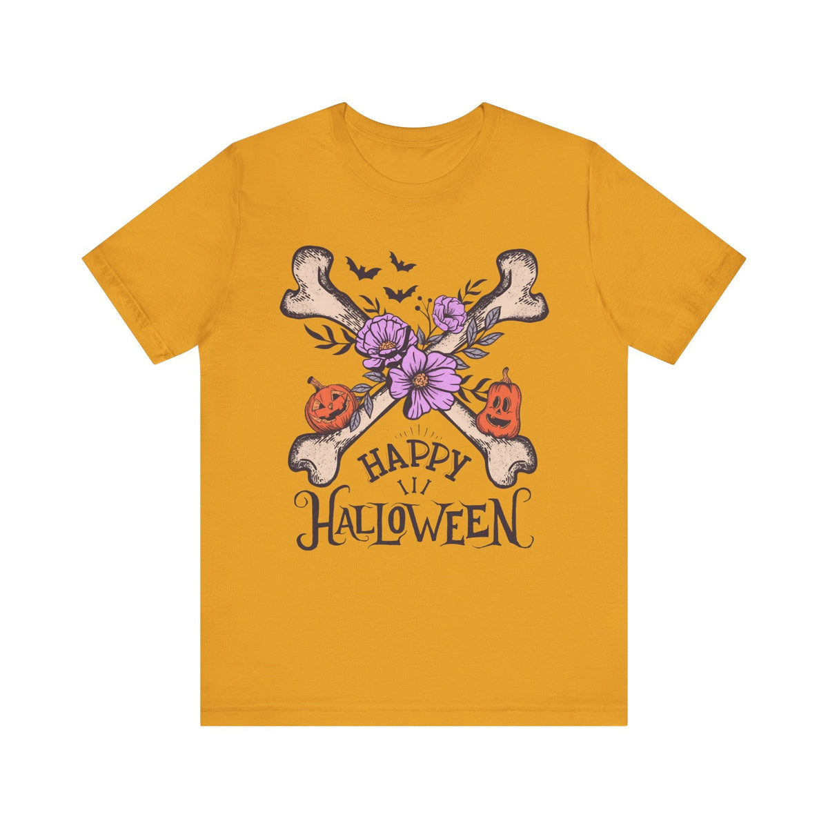 Happy Halloween - Crossbones Floral Pumpkin Halloween Shirt