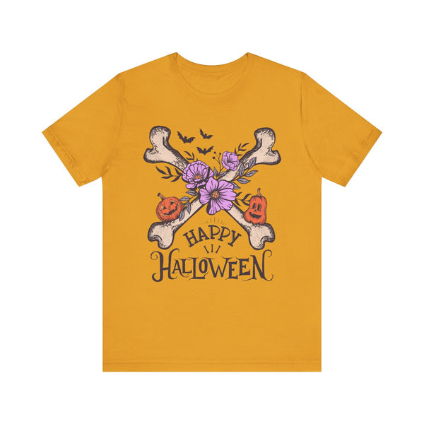 Happy Halloween - Crossbones Floral Pumpkin Halloween Shirt