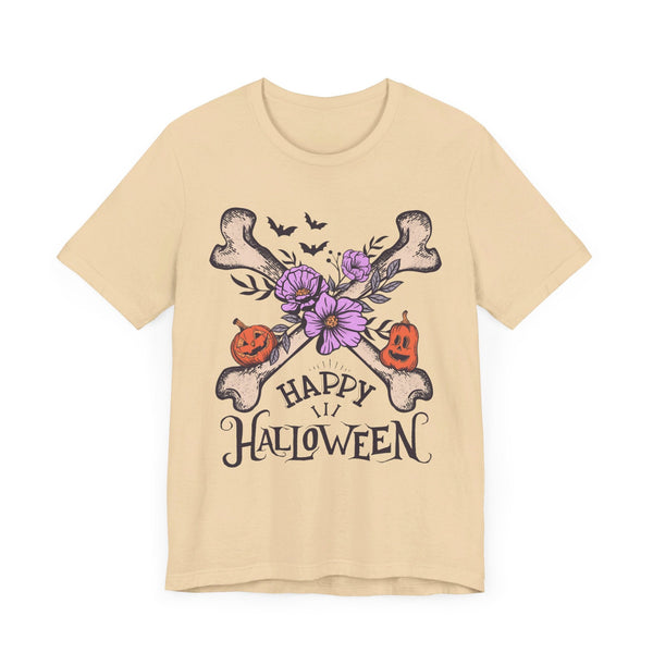 Happy Halloween - Crossbones Floral Pumpkin Halloween Shirt