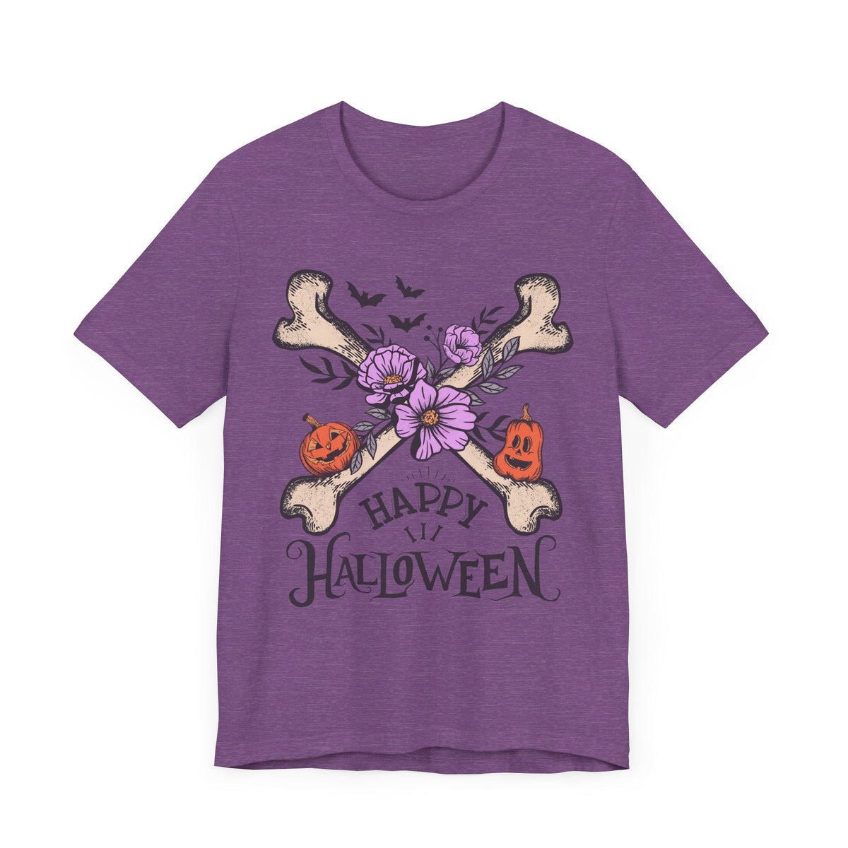 Happy Halloween - Crossbones Floral Pumpkin Halloween Shirt