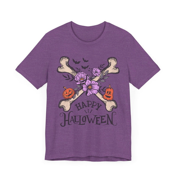 Happy Halloween - Crossbones Floral Pumpkin Halloween Shirt