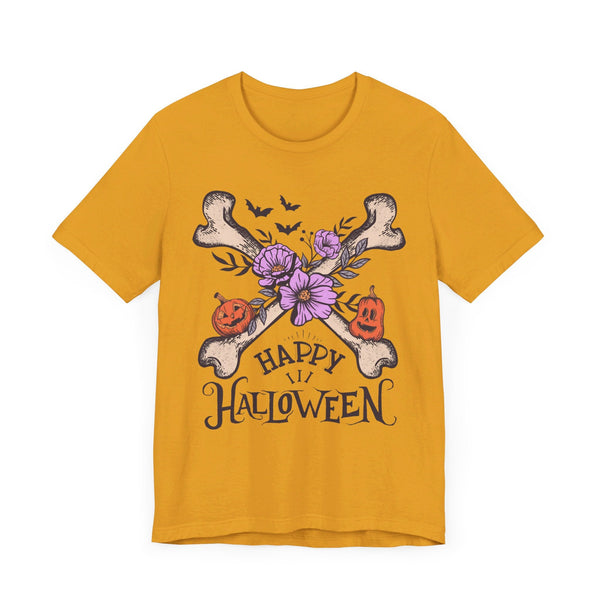 Happy Halloween - Crossbones Floral Pumpkin Halloween Shirt