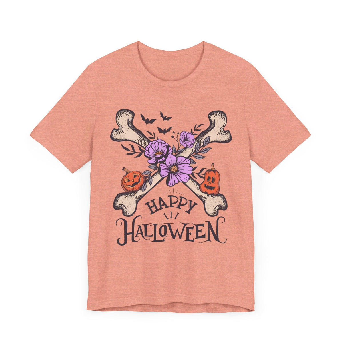 Happy Halloween - Crossbones Floral Pumpkin Halloween Shirt