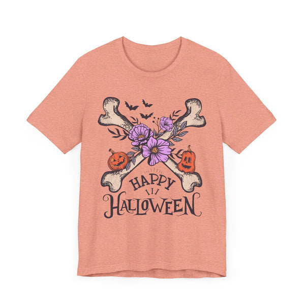 Happy Halloween - Crossbones Floral Pumpkin Halloween Shirt