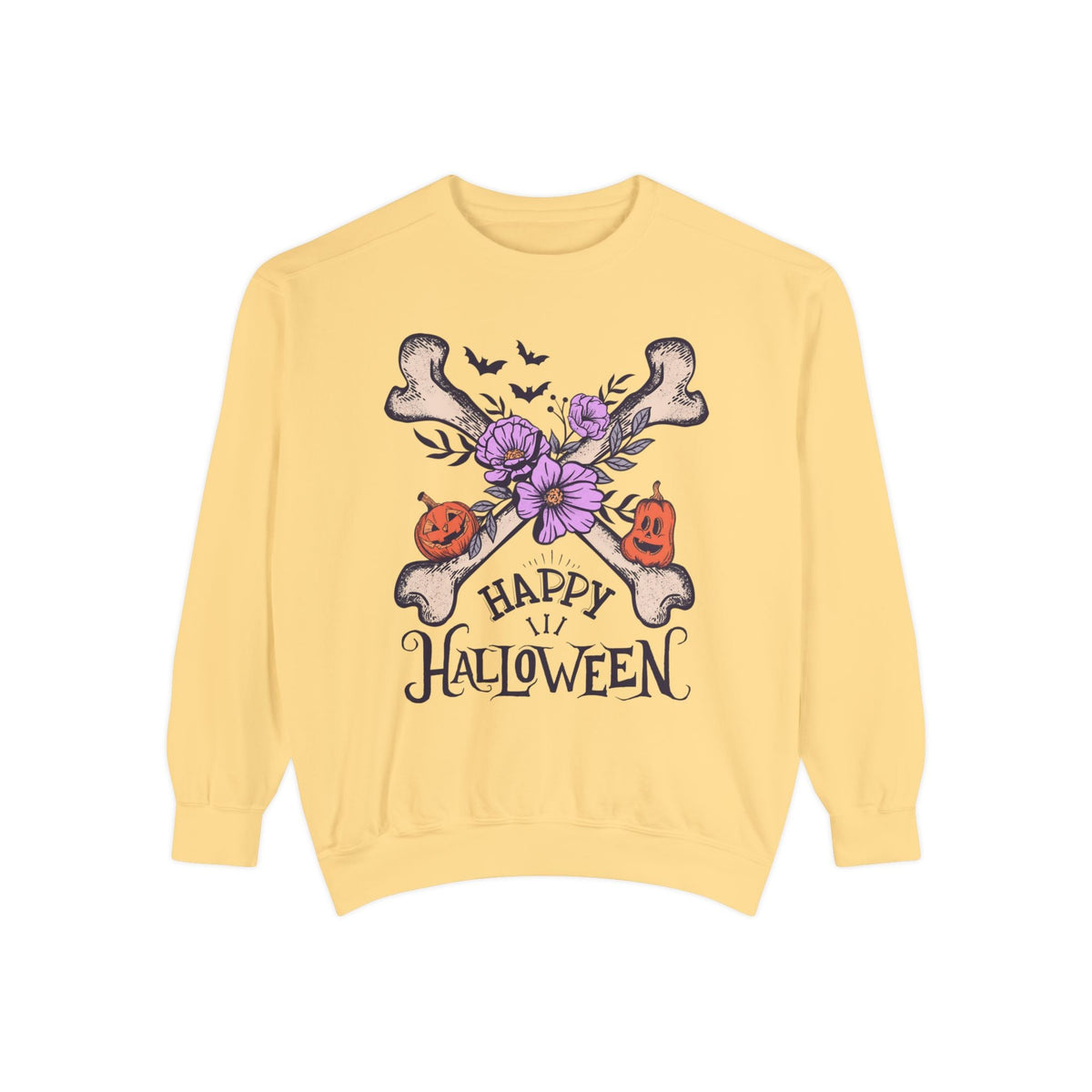 Happy Halloween - Crossbones Floral Pumpkin Halloween Sweatshirt