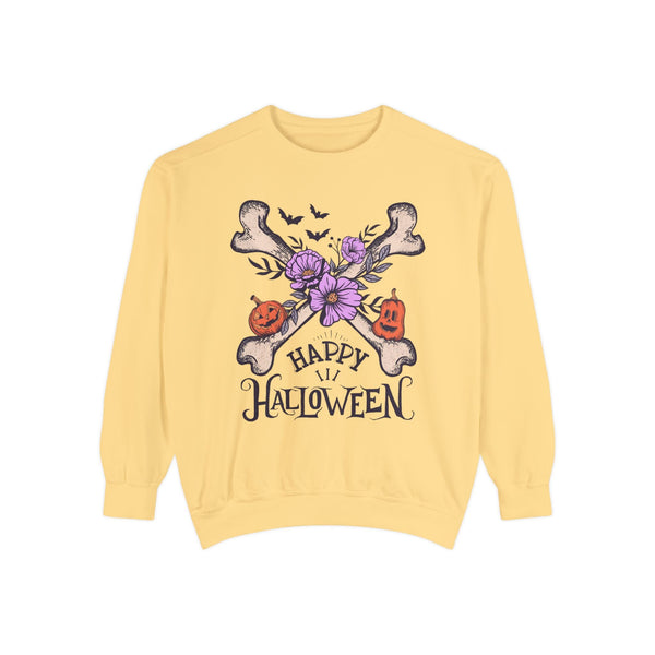 Happy Halloween - Crossbones Floral Pumpkin Halloween Sweatshirt