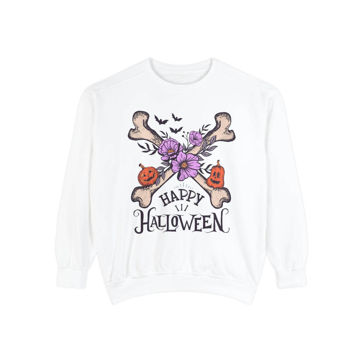 Happy Halloween - Crossbones Floral Pumpkin Halloween Sweatshirt