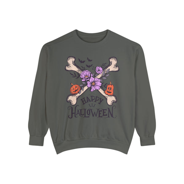 Happy Halloween - Crossbones Floral Pumpkin Halloween Sweatshirt