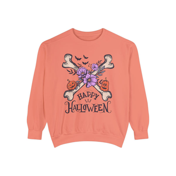 Happy Halloween - Crossbones Floral Pumpkin Halloween Sweatshirt