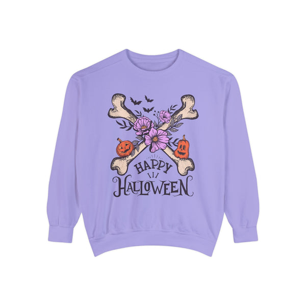 Happy Halloween - Crossbones Floral Pumpkin Halloween Sweatshirt