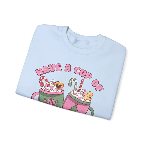 Have a Cup of Cheer Crewneck Sweatshirt - Hot Cocoa & Candy Canes Christmas Sweater - Holiday Fun