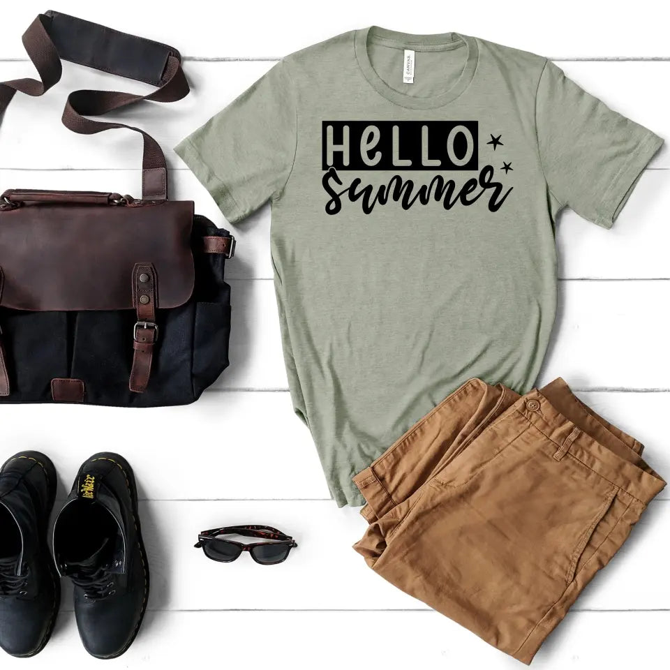 Hello Summer Men's Short Sleeve T-Shirt - Lake Summer Tee, Vacation Outfit, Gift for Him, Father's Day, Summer