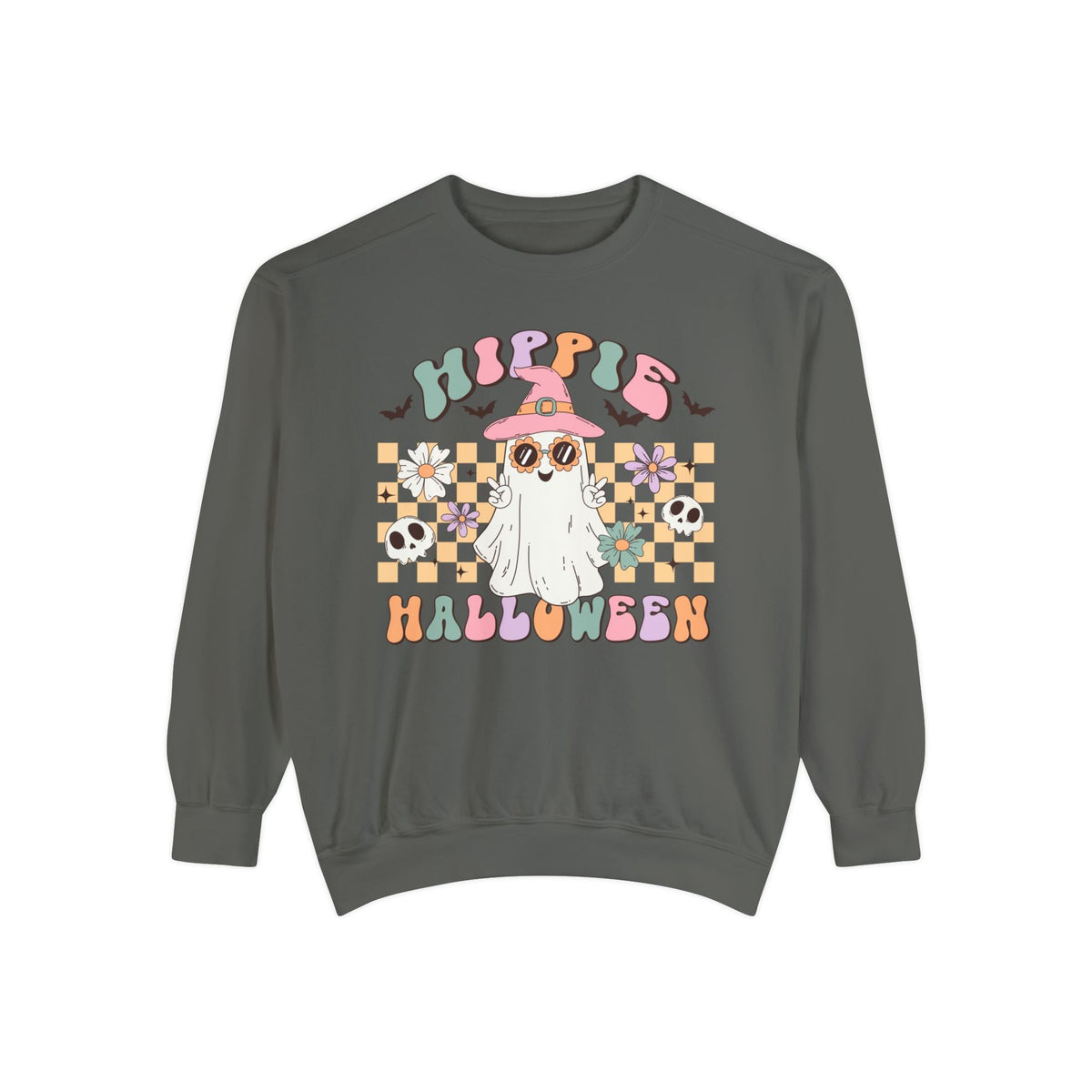 Hippie Halloween Sweatshirt - Retro Ghost Witch Peace Sign Graphic Sweater