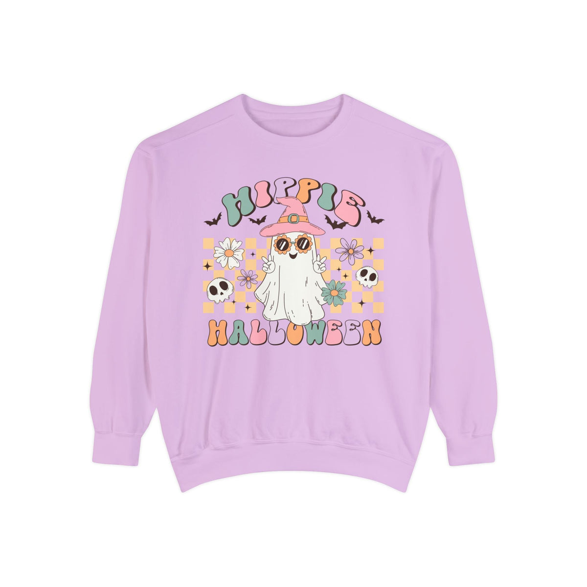 Hippie Halloween Sweatshirt - Retro Ghost Witch Peace Sign Graphic Sweater