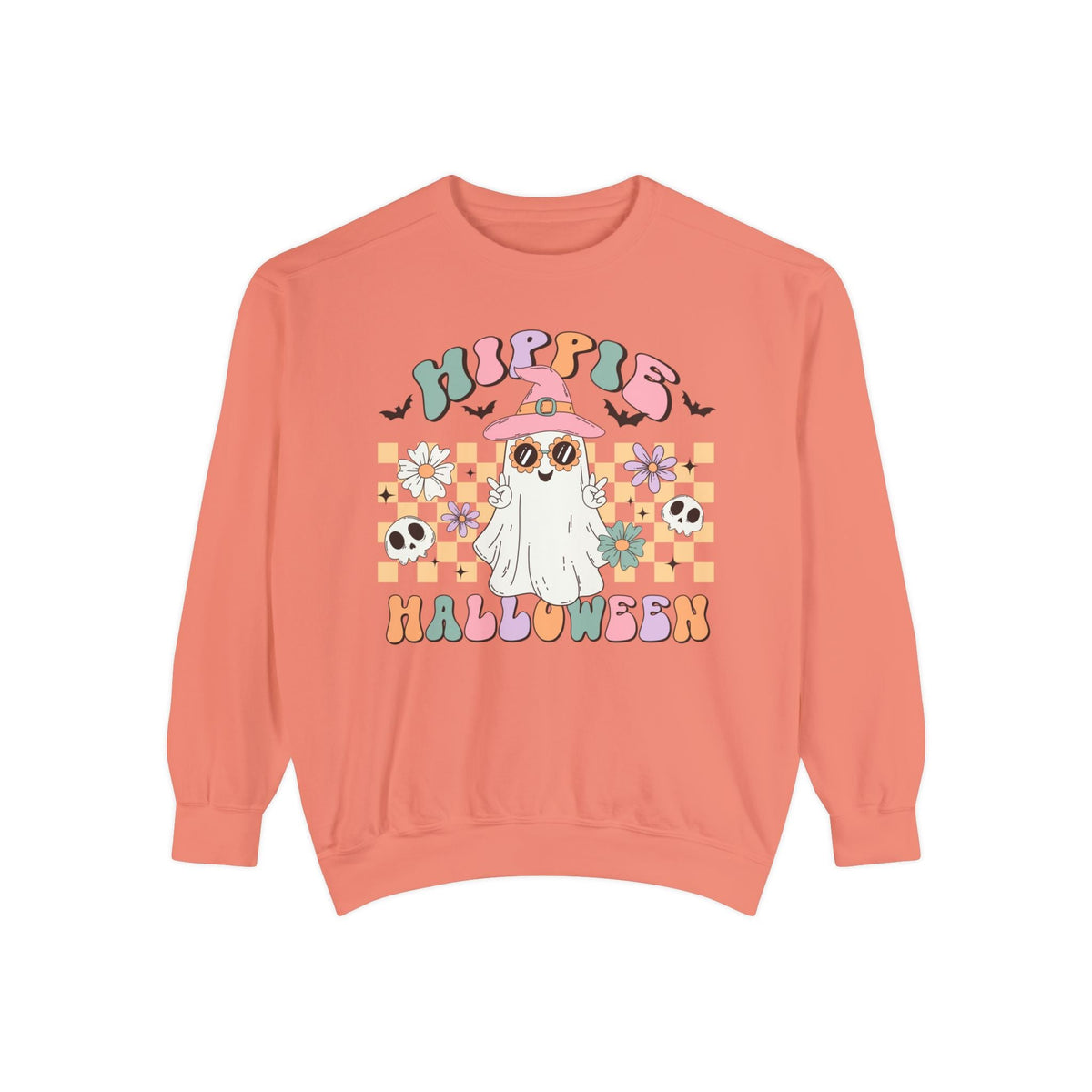 Hippie Halloween Sweatshirt - Retro Ghost Witch Peace Sign Graphic Sweater