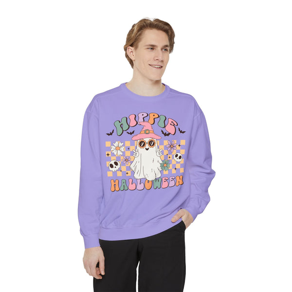 Hippie Halloween Sweatshirt - Retro Ghost Witch Peace Sign Graphic Sweater