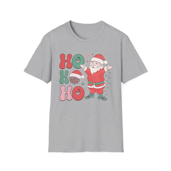 Ho Ho Ho Christmas Graphic Tee - Santa, Disco Ball, and Christmas Spirit