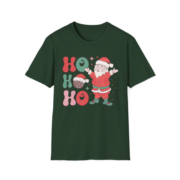 Ho Ho Ho Christmas Graphic Tee - Santa, Disco Ball, and Christmas Spirit