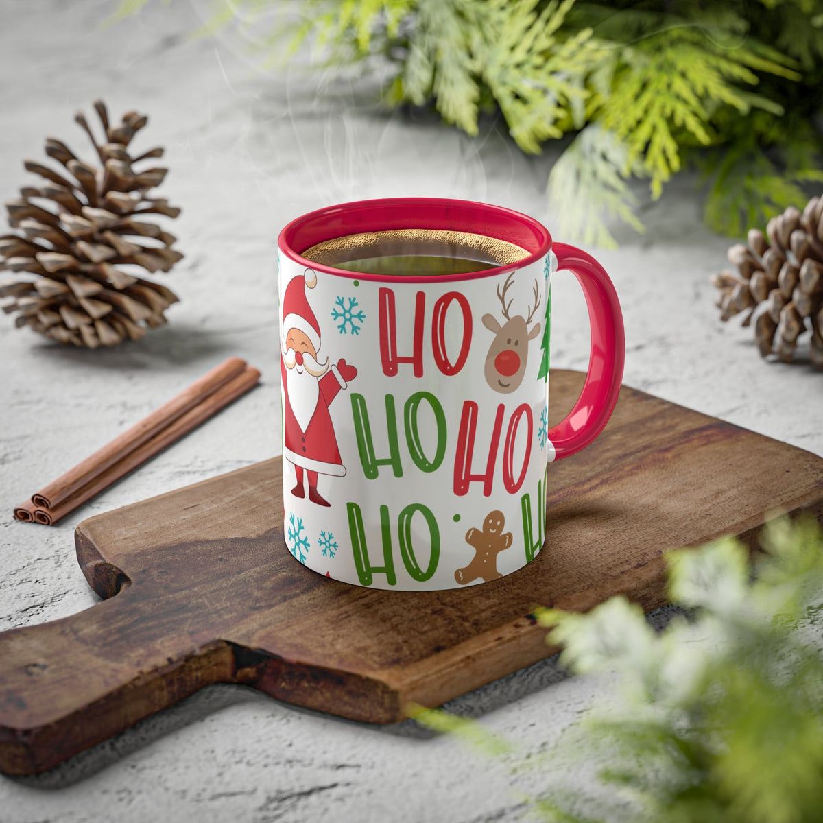 Ho Ho Ho Christmas Mug - Festive Santa and Reindeer Holiday Coffee Cup, Perfect Christmas Gift