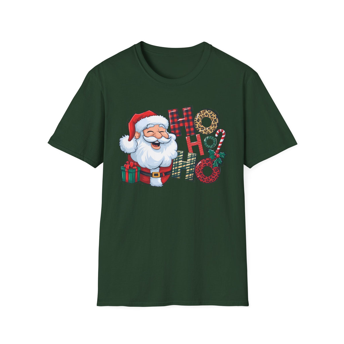 Ho Ho Ho Christmas Santa T-Shirt _ Festive Santa Claus Graphic Tee with Gifts