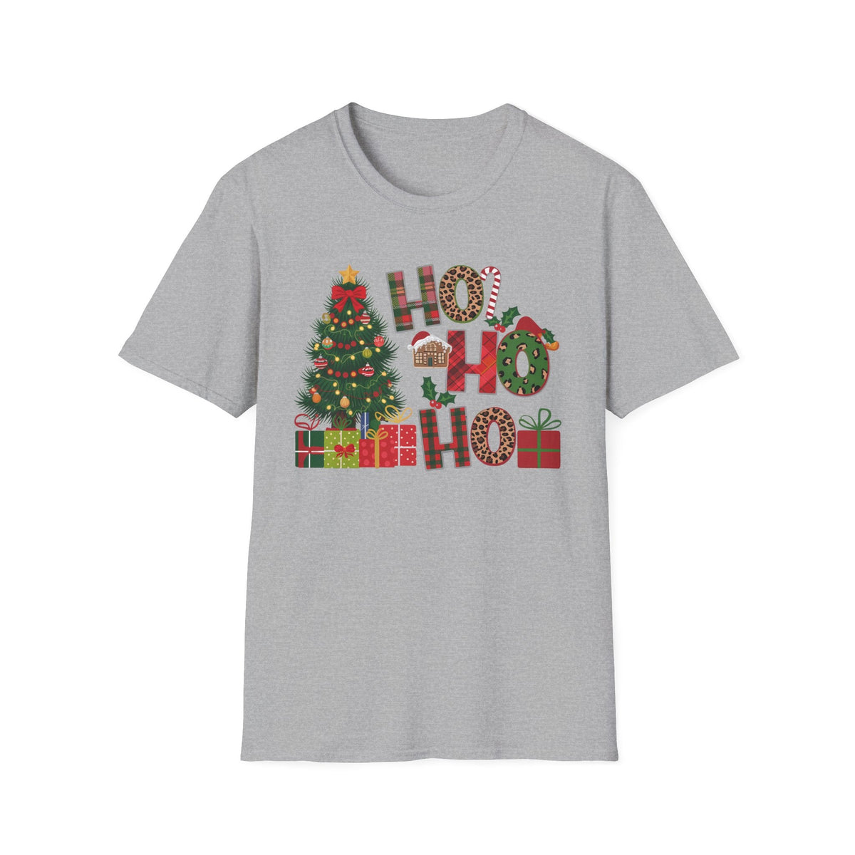 Ho Ho Ho Christmas Tree & Gift T-Shirt _ Cute Holiday Cheer Santa Claus Christmas Tee