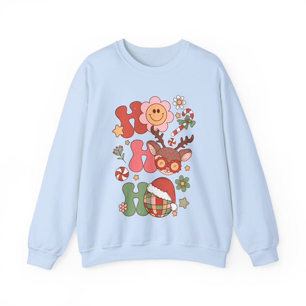 Ho Ho Ho Crewneck Sweatshirt - Cute Christmas Characters Christmas Sweater - Festive Fun