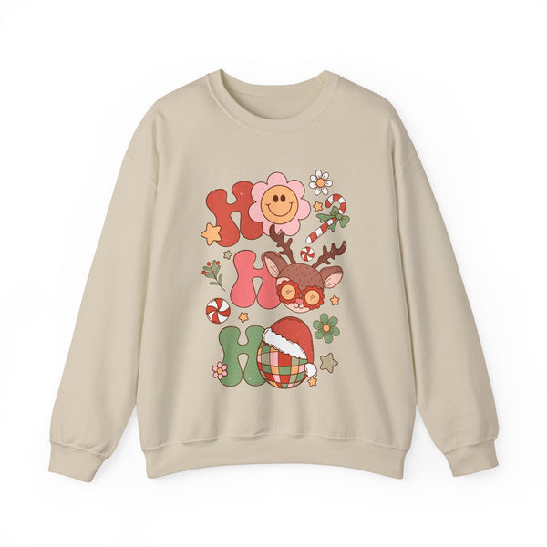 Ho Ho Ho Crewneck Sweatshirt - Cute Christmas Characters Christmas Sweater - Festive Fun