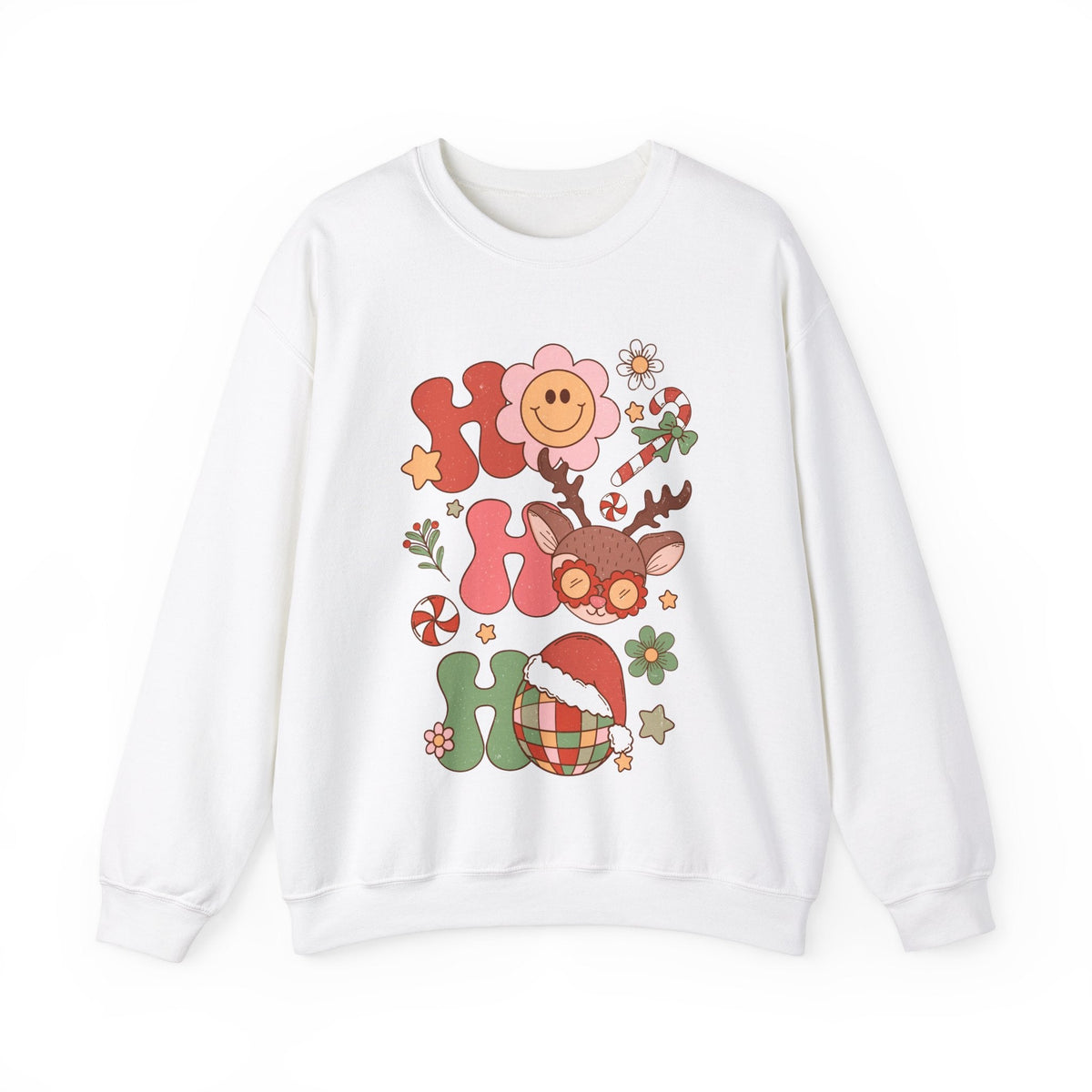 Ho Ho Ho Crewneck Sweatshirt - Cute Christmas Characters Christmas Sweater - Festive Fun