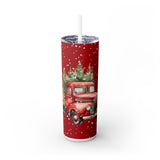 Holiday Christmas Tumbler - Red Truck with Snow and Christmas Tree, Perfect for Holiday Drinks